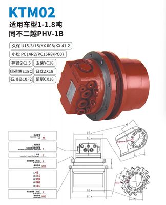 ينطبق محرك السفر KTM02 NACHI PHV-1B على KUBOTA U15-3